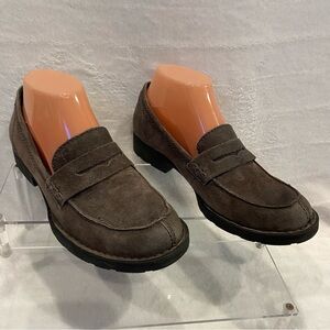 Born Slip-on Suede Penny Loafers Shoes Lug Soles Taupe (Beige/Gray) Size 7M VGC